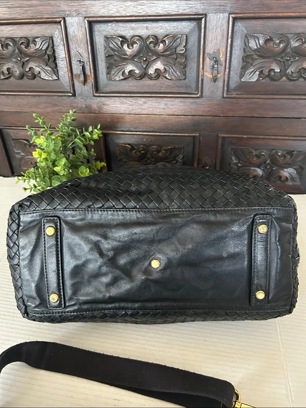 Christopher Kon Woven Leather Tote Bag with Detachable Strap - Black - Picture 8 of 15